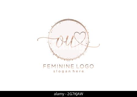 OU handwriting logo with circle template vector logo of initial wedding, fashion, floral and botanical with creative template. Stock Vector