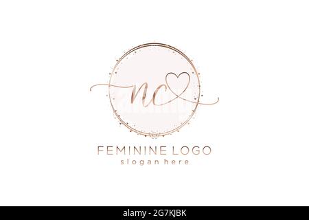NC handwriting logo with circle template vector logo of initial wedding, fashion, floral and botanical with creative template. Stock Vector