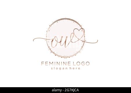 OW handwriting logo with circle template vector logo of initial wedding, fashion, floral and botanical with creative template. Stock Vector