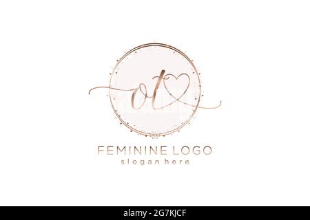 OT handwriting logo with circle template vector logo of initial wedding, fashion, floral and botanical with creative template. Stock Vector