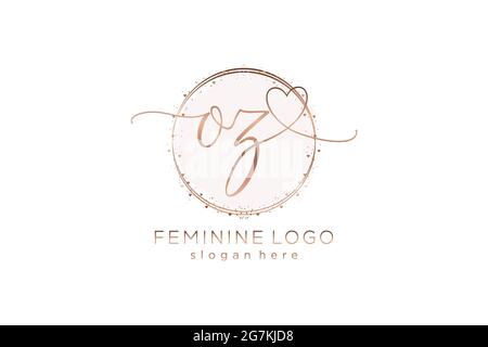 OZ handwriting logo with circle template vector logo of initial wedding, fashion, floral and botanical with creative template. Stock Vector