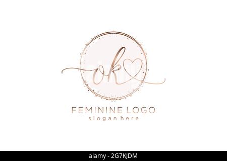 OK handwriting logo with circle template vector logo of initial wedding, fashion, floral and botanical with creative template. Stock Vector