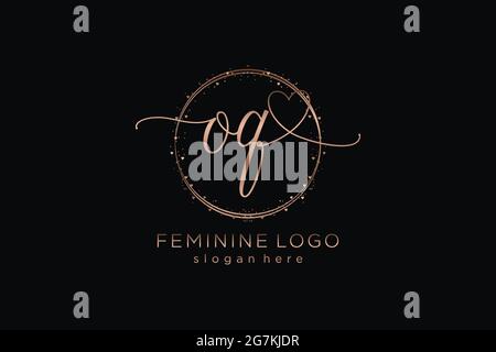 OQ handwriting logo with circle template vector logo of initial wedding, fashion, floral and botanical with creative template. Stock Vector