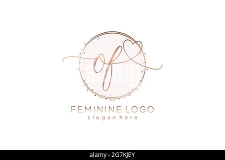 OF handwriting logo with circle template vector logo of initial wedding, fashion, floral and botanical with creative template. Stock Vector