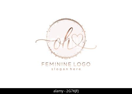 OH handwriting logo with circle template vector logo of initial wedding, fashion, floral and botanical with creative template. Stock Vector