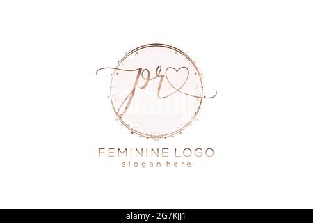 PR handwriting logo with circle template vector logo of initial wedding, fashion, floral and botanical with creative template. Stock Vector