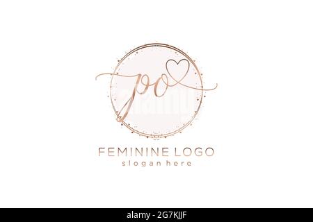 PO handwriting logo with circle template vector logo of initial wedding, fashion, floral and botanical with creative template. Stock Vector
