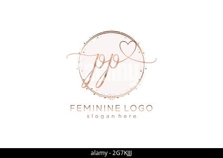 PP handwriting logo with circle template vector logo of initial wedding, fashion, floral and botanical with creative template. Stock Vector