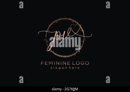 PV handwriting logo with circle template vector logo of initial wedding, fashion, floral and botanical with creative template. Stock Vector