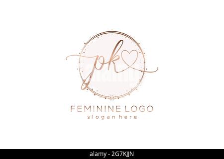 PK handwriting logo with circle template vector logo of initial wedding, fashion, floral and botanical with creative template. Stock Vector