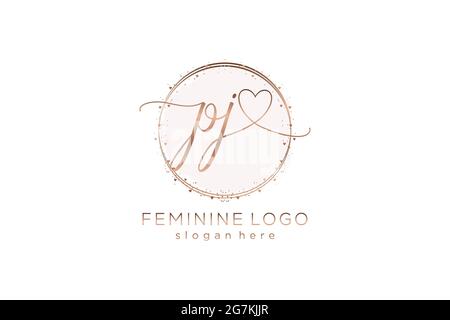 PJ handwriting logo with circle template vector logo of initial wedding, fashion, floral and botanical with creative template. Stock Vector