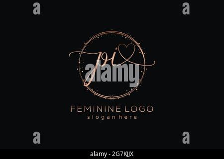 PI handwriting logo with circle template vector logo of initial wedding, fashion, floral and botanical with creative template. Stock Vector