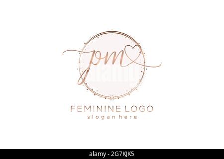 PM handwriting logo with circle template vector logo of initial wedding, fashion, floral and botanical with creative template. Stock Vector