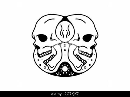 Twin of skull head line art illustration design Stock Vector