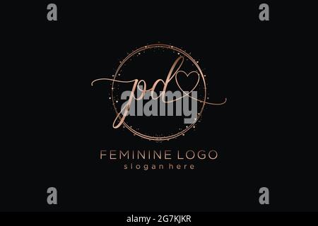 PD handwriting logo with circle template vector logo of initial wedding, fashion, floral and botanical with creative template. Stock Vector