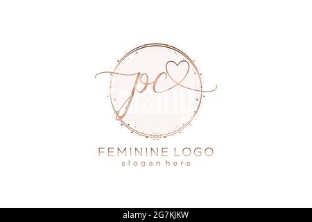 PC handwriting logo with circle template vector logo of initial wedding, fashion, floral and botanical with creative template. Stock Vector