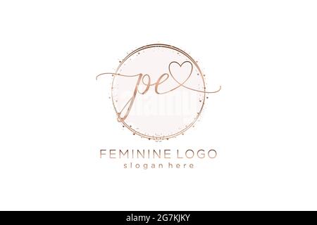 PE handwriting logo with circle template vector logo of initial wedding, fashion, floral and botanical with creative template. Stock Vector
