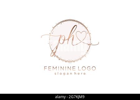 PH handwriting logo with circle template vector logo of initial wedding, fashion, floral and botanical with creative template. Stock Vector