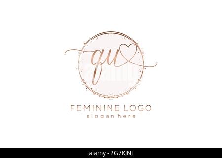 QU handwriting logo with circle template vector logo of initial wedding, fashion, floral and botanical with creative template. Stock Vector
