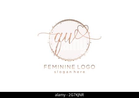 QW handwriting logo with circle template vector logo of initial wedding, fashion, floral and botanical with creative template. Stock Vector