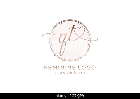 QT handwriting logo with circle template vector logo of initial wedding, fashion, floral and botanical with creative template. Stock Vector