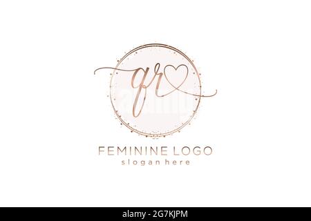 QR handwriting logo with circle template vector logo of initial wedding, fashion, floral and botanical with creative template. Stock Vector