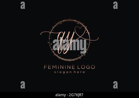 QY handwriting logo with circle template vector logo of initial wedding, fashion, floral and botanical with creative template. Stock Vector