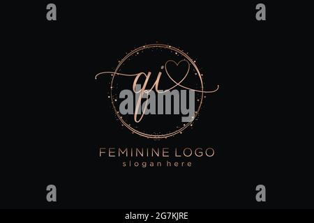 QI handwriting logo with circle template vector logo of initial wedding, fashion, floral and botanical with creative template. Stock Vector