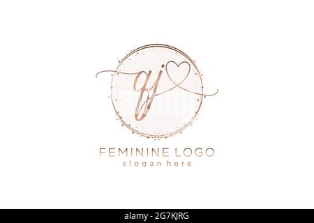 QJ handwriting logo with circle template vector logo of initial wedding, fashion, floral and botanical with creative template. Stock Vector