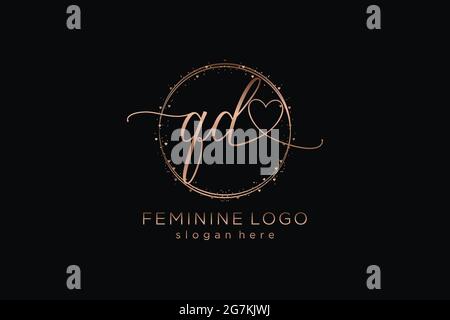 QD handwriting logo with circle template vector logo of initial wedding, fashion, floral and botanical with creative template. Stock Vector