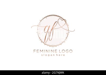 QF handwriting logo with circle template vector logo of initial wedding, fashion, floral and botanical with creative template. Stock Vector