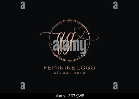 QG handwriting logo with circle template vector logo of initial wedding, fashion, floral and botanical with creative template. Stock Vector