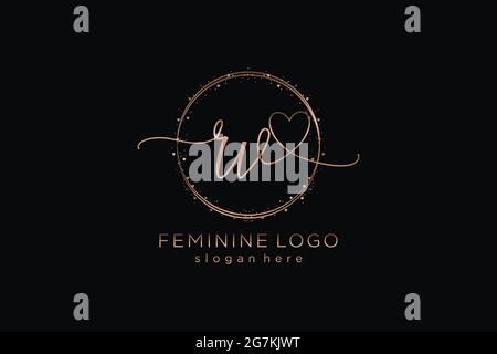 RV handwriting logo with circle template vector logo of initial wedding, fashion, floral and botanical with creative template. Stock Vector