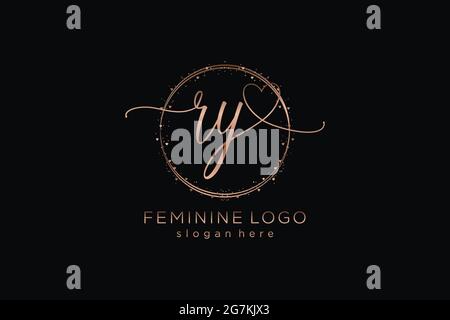 RY handwriting logo with circle template vector logo of initial wedding, fashion, floral and botanical with creative template. Stock Vector