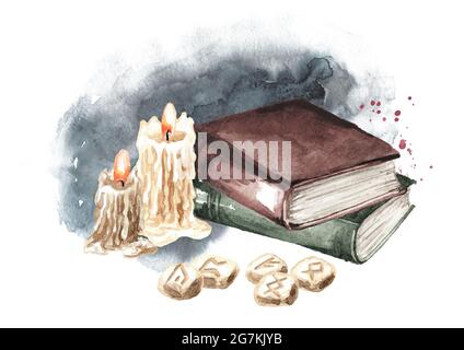 Old books. Watercolor hand drawn illustration, isolated on white background  Stock Photo - Alamy