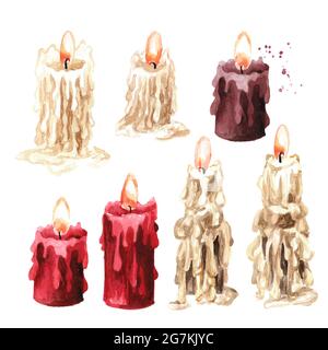 Occult candles set. Witchcraft, Magic and esoteric concept. Hand drawn watercolor illustration isolated on white background Stock Photo