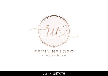 RU handwriting logo with circle template vector logo of initial wedding, fashion, floral and botanical with creative template. Stock Vector