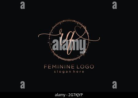RQ handwriting logo with circle template vector logo of initial wedding, fashion, floral and botanical with creative template. Stock Vector
