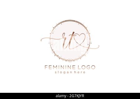 RT handwriting logo with circle template vector logo of initial wedding, fashion, floral and botanical with creative template. Stock Vector