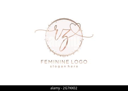 RZ handwriting logo with circle template vector logo of initial wedding, fashion, floral and botanical with creative template. Stock Vector
