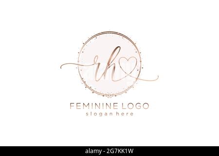 RH handwriting logo with circle template vector logo of initial wedding, fashion, floral and botanical with creative template. Stock Vector