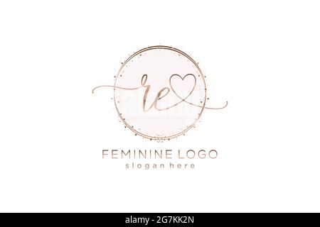 RE handwriting logo with circle template vector logo of initial wedding, fashion, floral and botanical with creative template. Stock Vector