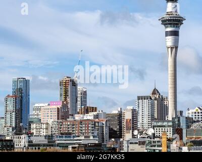 AUCKLAND, NEW ZEALAND - Jun 21, 2021: View of Auckland City with Skytower from College Hill road. Auckland, New Zealand - June 21, 2021 Stock Photo