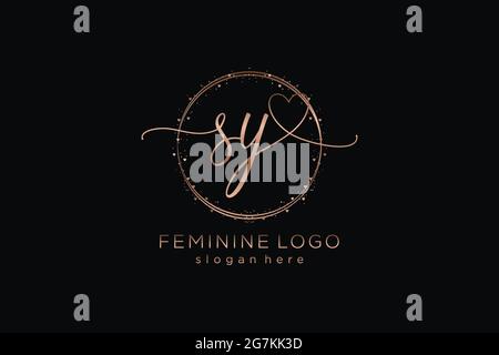 SY handwriting logo with circle template vector logo of initial wedding, fashion, floral and botanical with creative template. Stock Vector