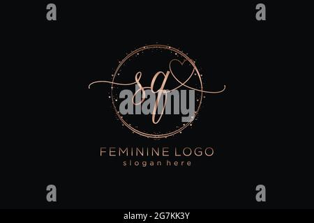 SQ handwriting logo with circle template vector logo of initial wedding, fashion, floral and botanical with creative template. Stock Vector