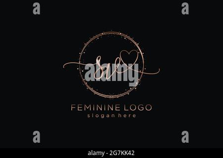 SV handwriting logo with circle template vector logo of initial wedding, fashion, floral and botanical with creative template. Stock Vector
