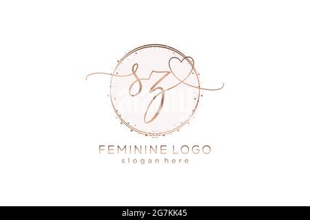 SZ handwriting logo with circle template vector logo of initial wedding, fashion, floral and botanical with creative template. Stock Vector