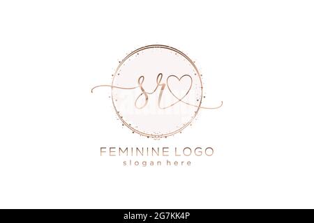 SR handwriting logo with circle template vector logo of initial wedding, fashion, floral and botanical with creative template. Stock Vector