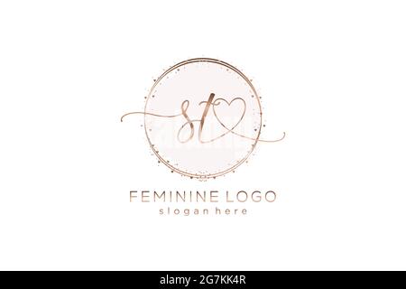 ST handwriting logo with circle template vector logo of initial wedding, fashion, floral and botanical with creative template. Stock Vector