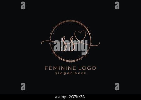 SS handwriting logo with circle template vector logo of initial wedding, fashion, floral and botanical with creative template. Stock Vector